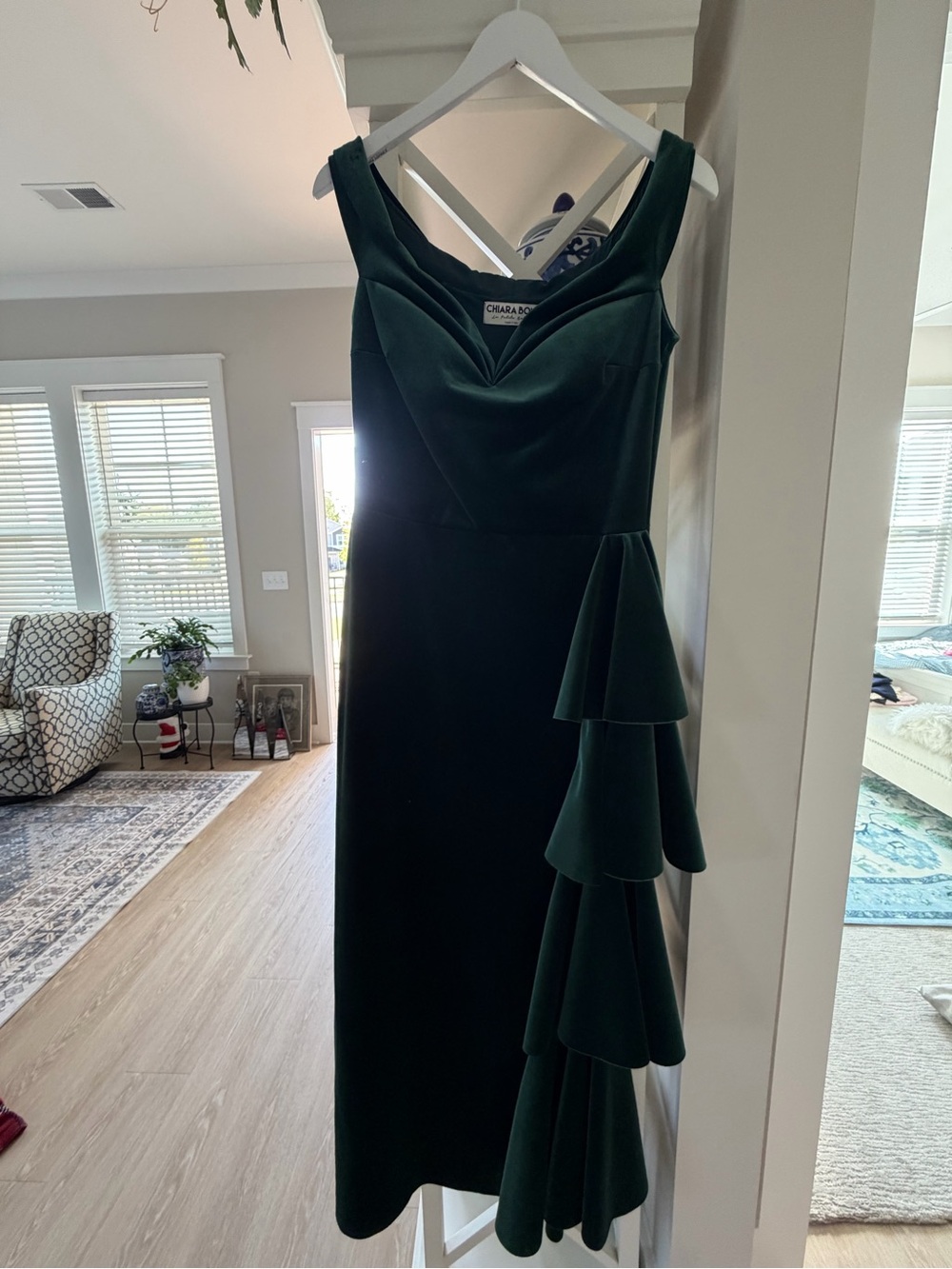 Chiara Boni Emerald Green Sleeveless Midi Dress with Tiered Ruffle